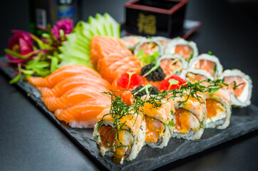 Sushi set (combo). Traditional Japanese cuisine, premium sushi decorated in elegant surroundings. © Thiago Santos