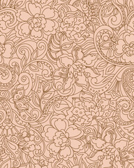 Seamless Zen garden brown outline coordinate pattern