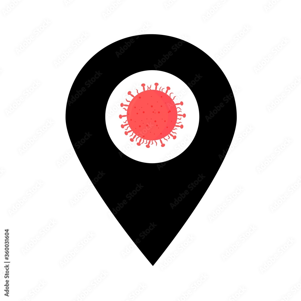 Poster coronavirus location map pin pointer icon. element of map point for mobile concept and web apps. ico