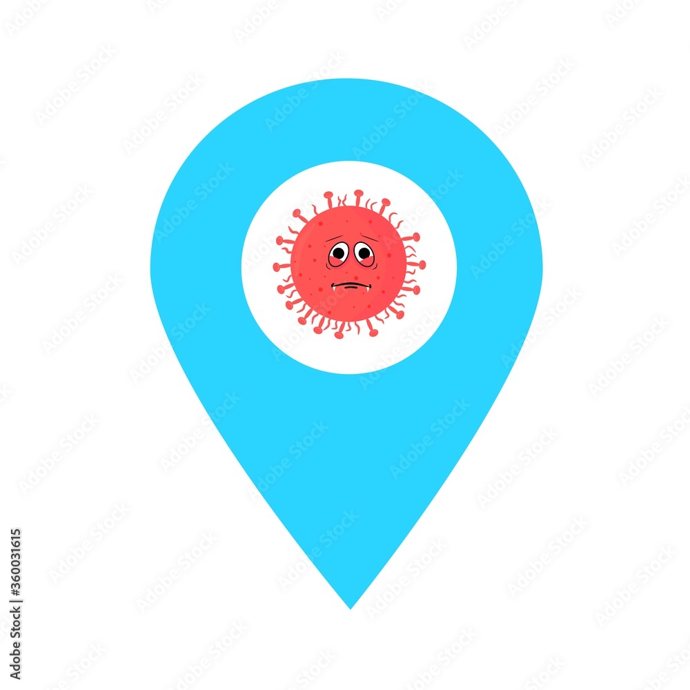 Poster coronavirus location map pin pointer icon. element of map point for mobile concept and web apps. ico