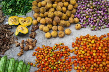 Luang Prabang, Laos. Vegetables and fruits in a market.