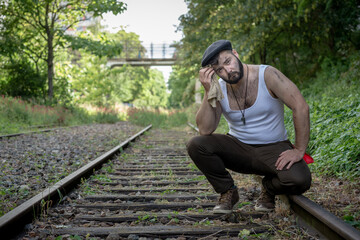 Young handsome french bearded man