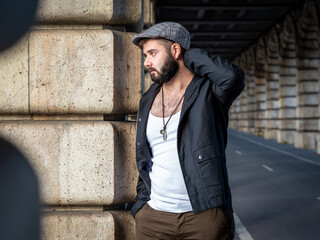 Young handsome french bearded man