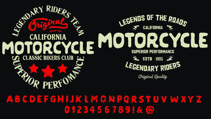 Motorcycle club community logo design.Decorative  font. Letters, Numbers and Symbols. Vector Illustration.