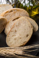 Italian ciabatta bread cut in slices.