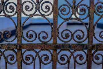 The iron railing of a church gate in the Alentejo in the city of Estremoz, Portugal
