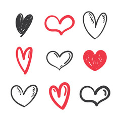 Hand drawn hearts. Set of Heart doodles for valentine's day design or wedding card invitation.