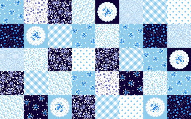 patchwork. blue seamless pattern. vector illustration. - obrazy, fototapety, plakaty