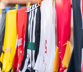 Colorful clothes hanging to dry on a laundry line