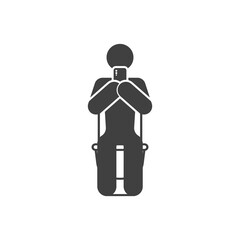 Icon of a man sitting on a toilet with a phone in his hands. Isolated vector on a white background.