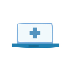 Fototapeta premium Medical cross inside laptop flat style icon vector design