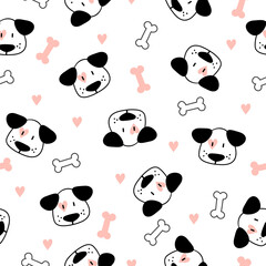 Seamless cute dog pattern. Vector background with puppy and bones.