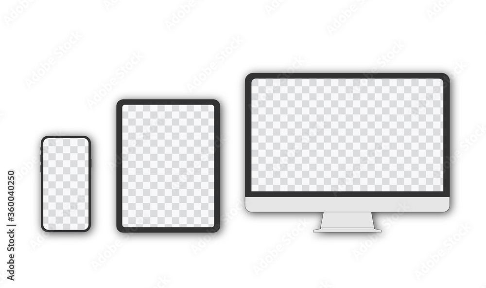 Poster monitor, tablet, smartphone, realistic vector set on a transparent background and transparent displa