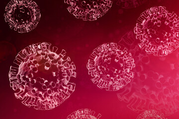COVID-19 virus cell 3D rendered. Coronavirus Covid 19 outbreak influenza background.