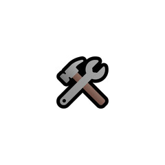 Hammer and Wrench Vector Icon. Cross Instruments Isolated Cartoon Style Emoji, Emoticon Illustration