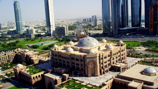 Beautiful Royal Abu Phabi palace skyline aerial view