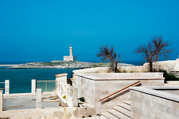 View of the lighthouse from the town of Vieste. Gargano.Italy