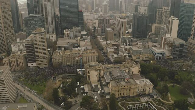 Black Lives Matter peaceful protest Melbourne Aerial city wide