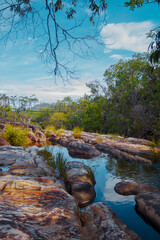 River in Chapada dos Veadeiros National Park, Goias, Brazil. Adventure travel destination.