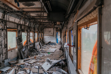 
train in ruins