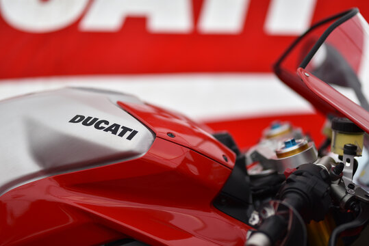 Kiev / Ukraine - 04.13.19: Sport bike Ducati Panigale v4 r in close-up