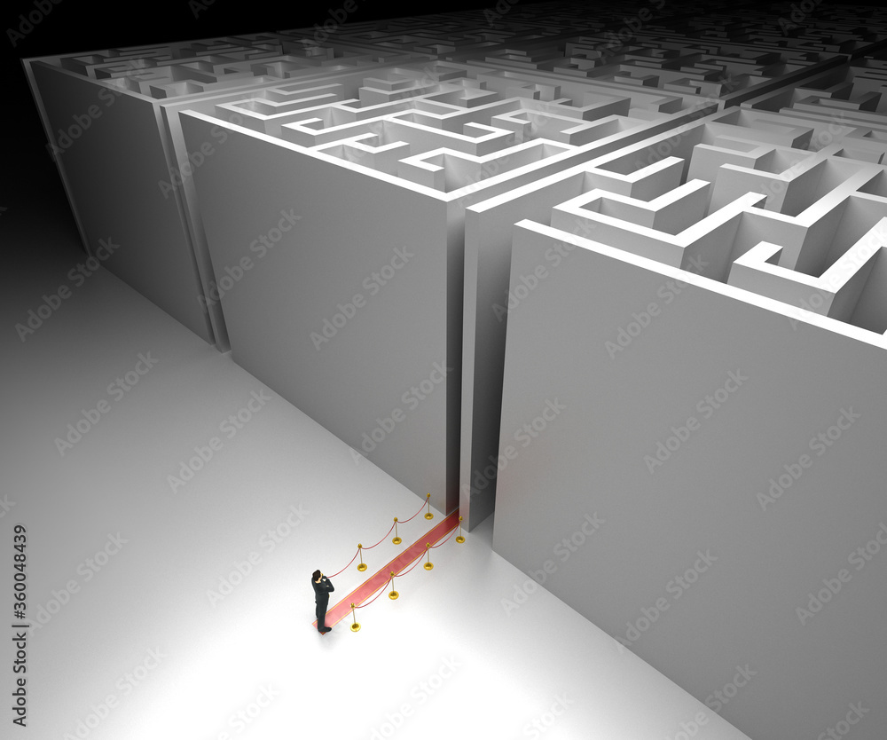 Poster maze concept, challenge and human choices theme. original 3d rendering