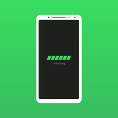 Smartphone screen and loading icon, green screen background, vector