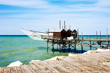 A traditional fishing machine of the city of Termoli, known as ancient Trabucco,very famous and...