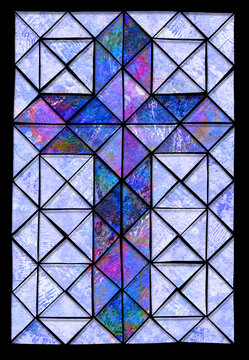 stained glass cross blue plus other colors with light shadow effect with leading 