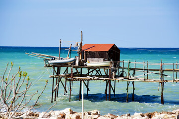 A traditional fishing machine of the city of Termoli, known as ancient Trabucco,very famous and...