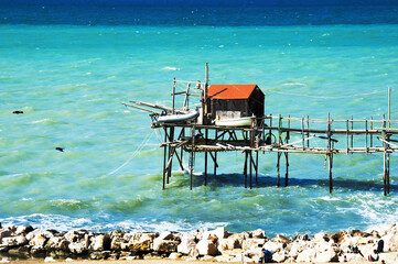 A traditional fishing machine of the city of Termoli, known as ancient Trabucco,very famous and...