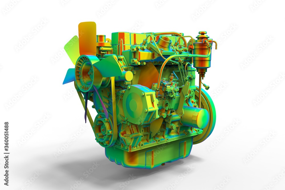 Poster 3d render a car engine representing engine and car development