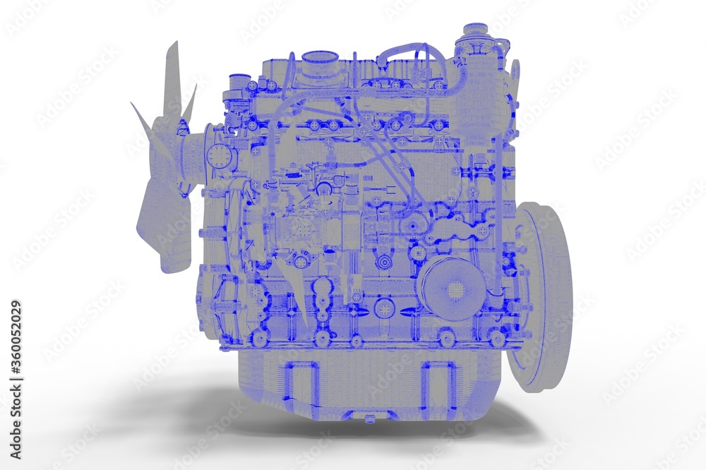 Poster 3d render a car engine representing engine and car development