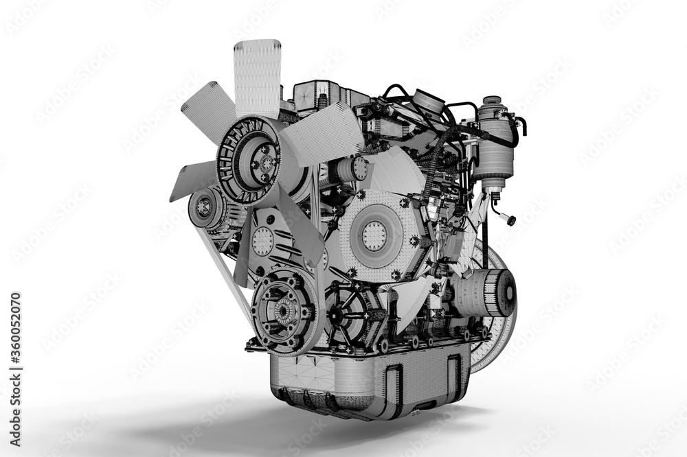 Poster 3d render a car engine representing engine and car development
