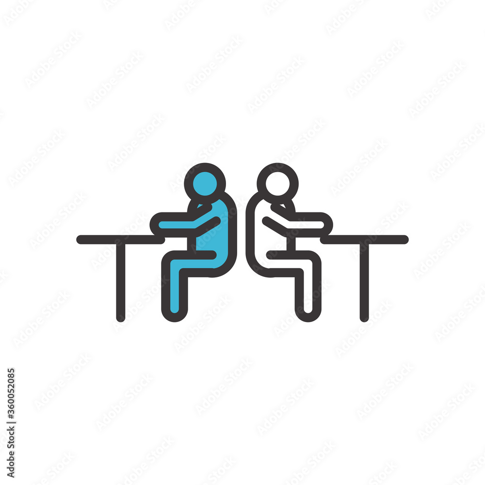 Poster avatars men on tables line and fill style icon vector design