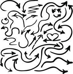 A set of different curved drawn arrows