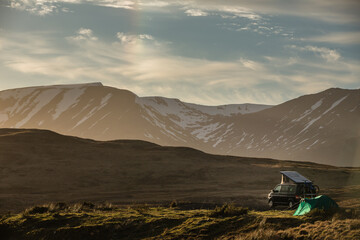 Highlands of Scotland - someone found a lovely spot for tonight - camper and a tent in a splendid...