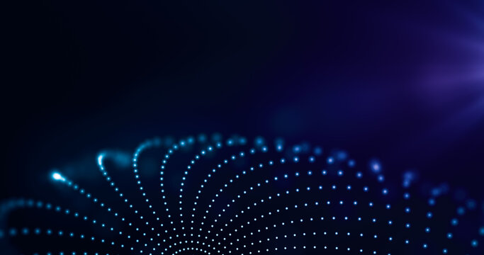 Abstract background with interweaving of dots in wave form. Colorful tech concept.