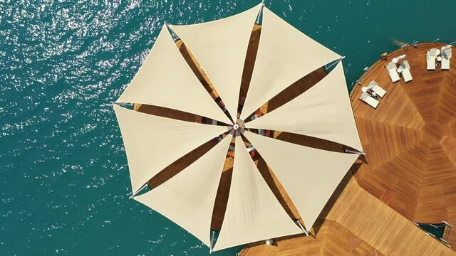 360 degree aerial footage of pierce in the middle of Meditteranean sea. Turkey, Belek