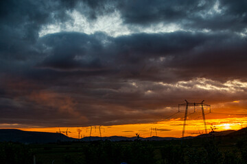pylons of Electricity at the sunset