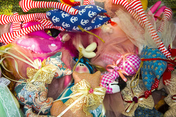 handmade doll toy. Dolls at the Toy Store. Souvenir doll made of handmade fabric. Children's toy....