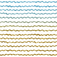 Obraz premium gradient blue gold tan seamless pattern ocean beach sand theme glitter waves in a cute hand drawn doodle style on a white background