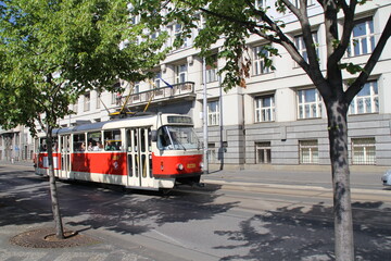 Naklejka na ściany i meble tram transport red electricity praha praga