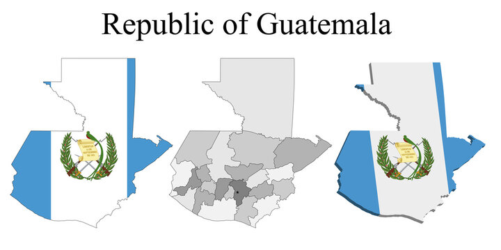 Flag of Guatemala on map and map with regional division