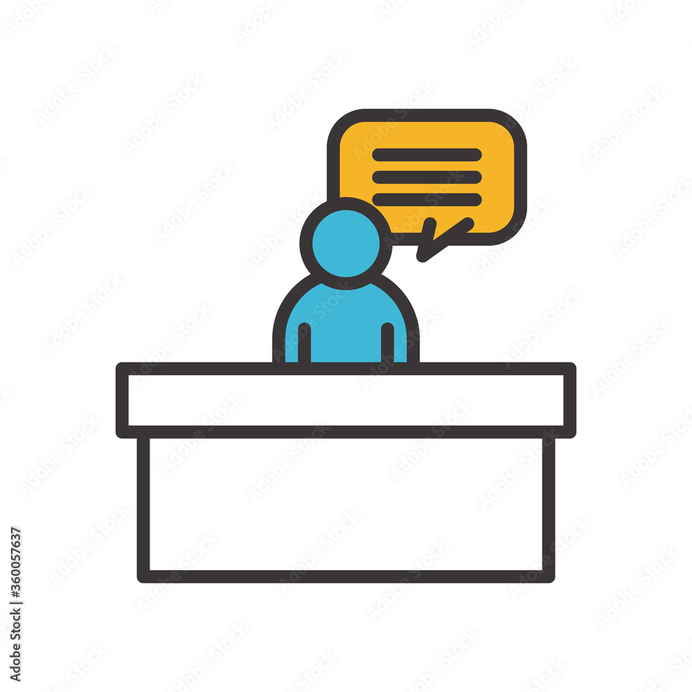 Poster avatar man on desk line and fill style icon vector design
