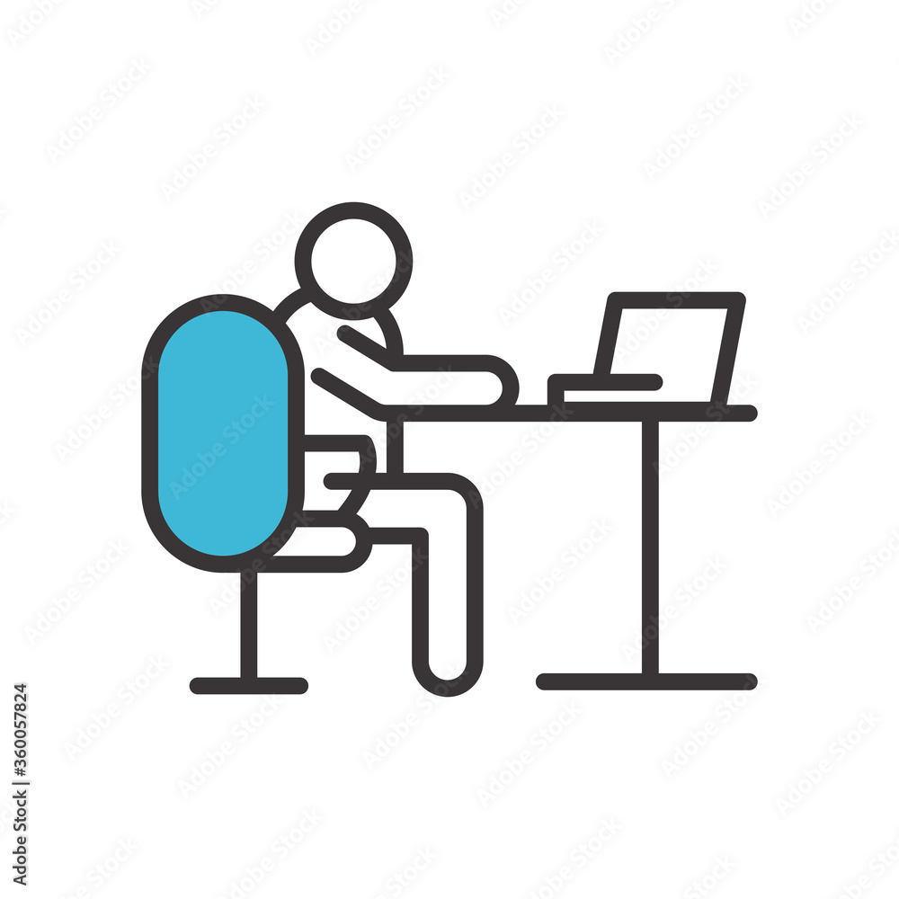 Poster avatar man on desk line and fill style icon vector design