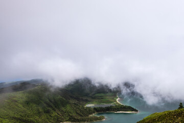 Green and beautiful landscape of Lagoa do Fogo (Lagoon of Fire) - a crater lake in São Miguel island in the Azores
