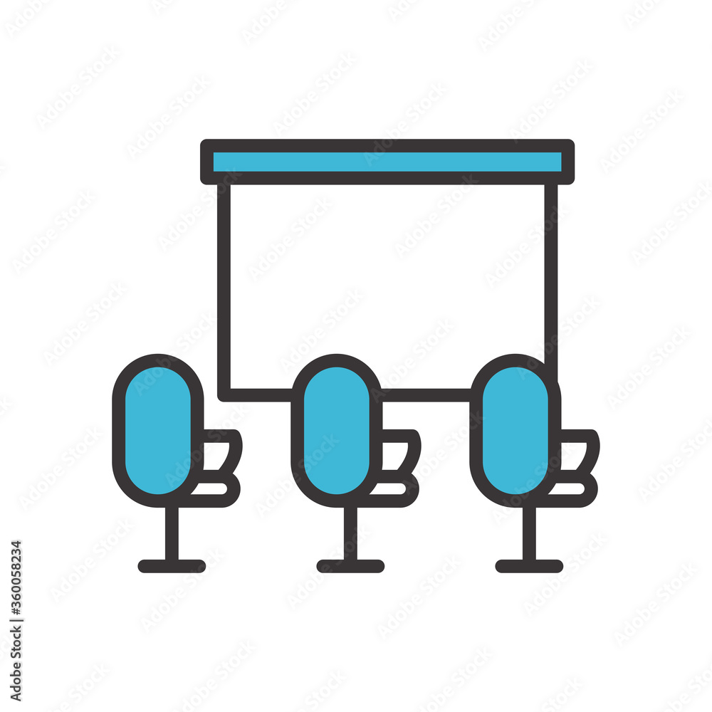 Poster chairs with presentation board line and fill style icon vector design