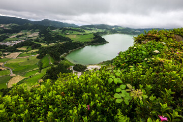 Lagoa das Furnas, volcanic crater lake in Sao Miguel Island in Azores, Portugal