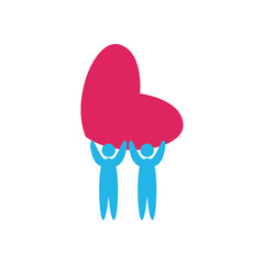 Couple of avatars persons with heart flat style icon vector design